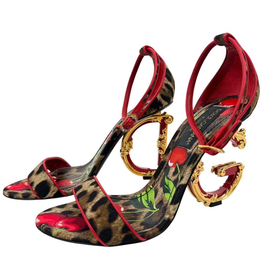 Dolce & Gabbana Exclusive Baroque Leopard Cherries Sandals Brown Size 39 - Picture 3 of 10